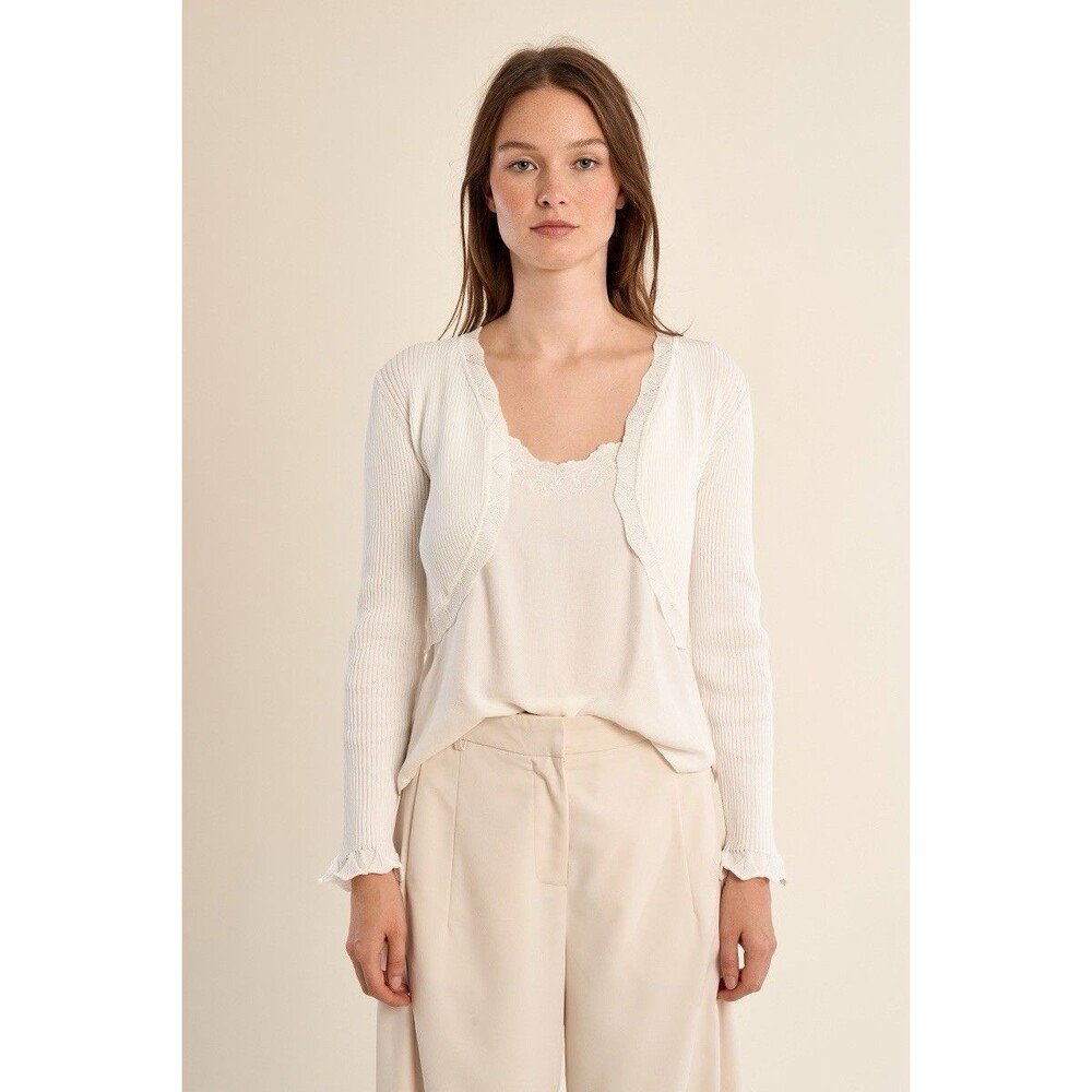 Molly Bracken Women's Basic Knit Bolero Long Sleeve Open Front Size S White